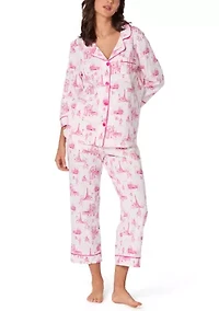 Cotton Knit 3/4 Sleeve Cropped Pajama Set