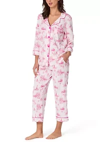 Cotton Knit 3/4 Sleeve Cropped Pajama Set