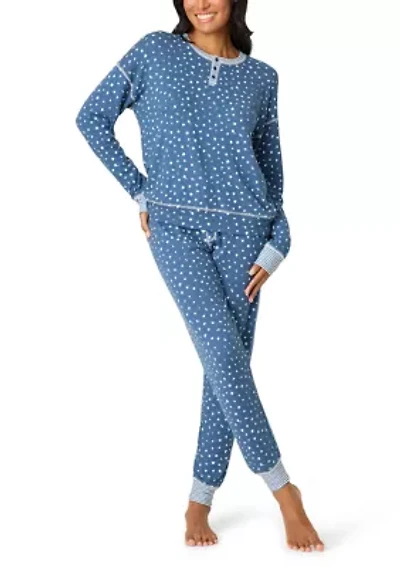 Women's Long Sleeve Ditsy Henley Pajama Set