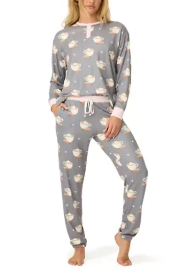 Women's Long Sleeve Henley Pajama Set