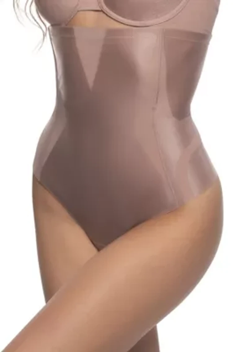 Uplifted Satin & Mesh Body Mapped High-Waist Shaper Thong