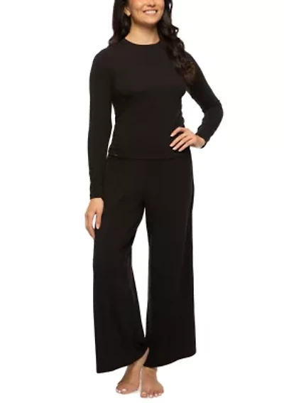 Lena Modal Linen Blend Long Sleeve Top w Wide Leg Pants Set