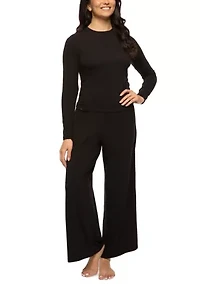Lena Modal Linen Blend Long Sleeve Top w Wide Leg Pants Set