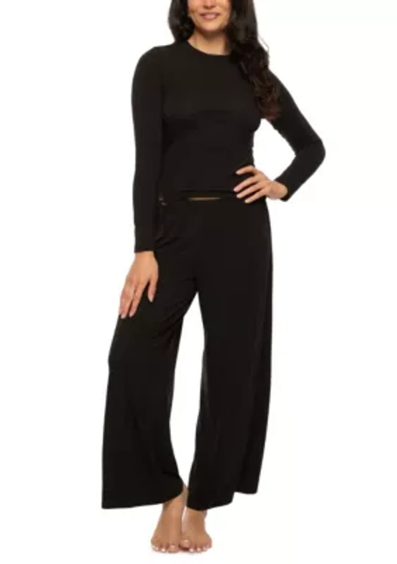 Lena Modal Linen Blend Long Sleeve Top w Wide Leg Pants Set