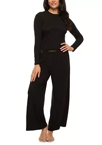 Lena Modal Linen Blend Long Sleeve Top w Wide Leg Pants Set