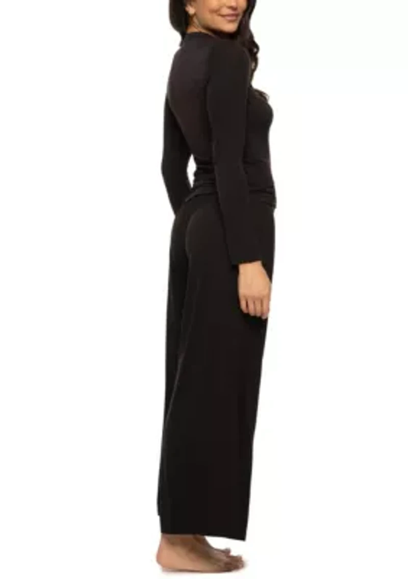 Lena Modal Linen Blend Long Sleeve Top w Wide Leg Pants Set