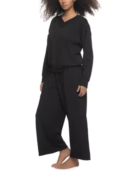 Kimora French Terry V-neck Sweatshirt w Wide Leg Pants Set
