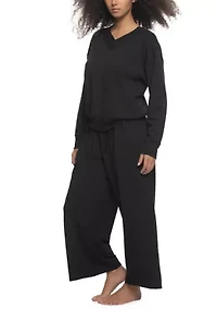 Kimora French Terry V-neck Sweatshirt w Wide Leg Pants Set