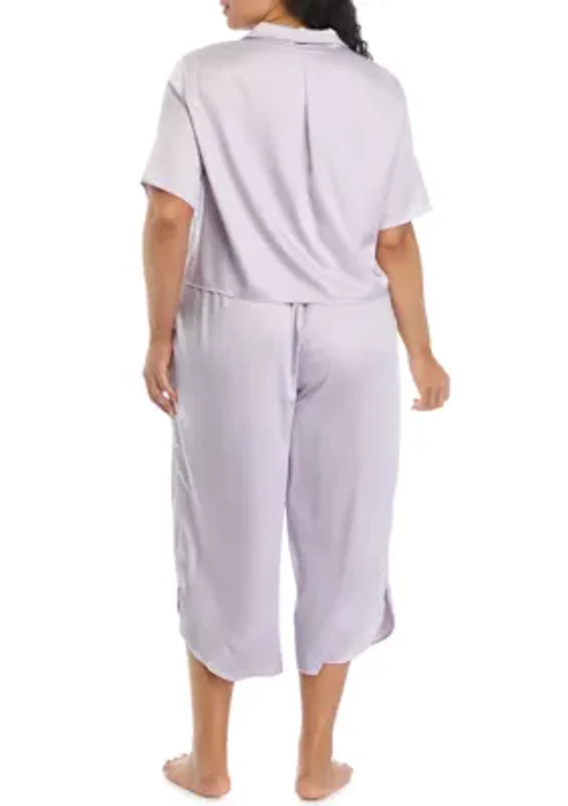 Plus Satin Boxy Button Down Pajama Set