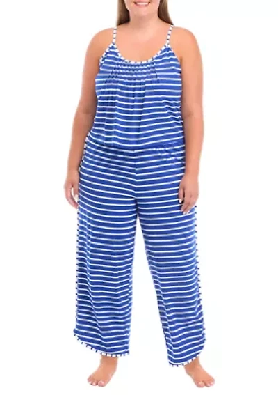 Plus Pleated Tank Top and Pants Sleep Set