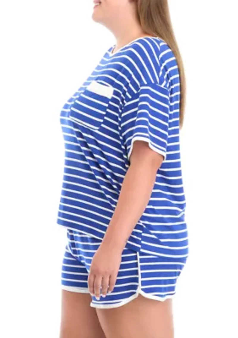 Plus Binding Detail T-Shirt and Shorts Sleep Set