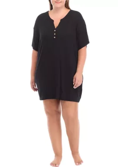 Short Sleeve Rib Knit Sleep Shirt