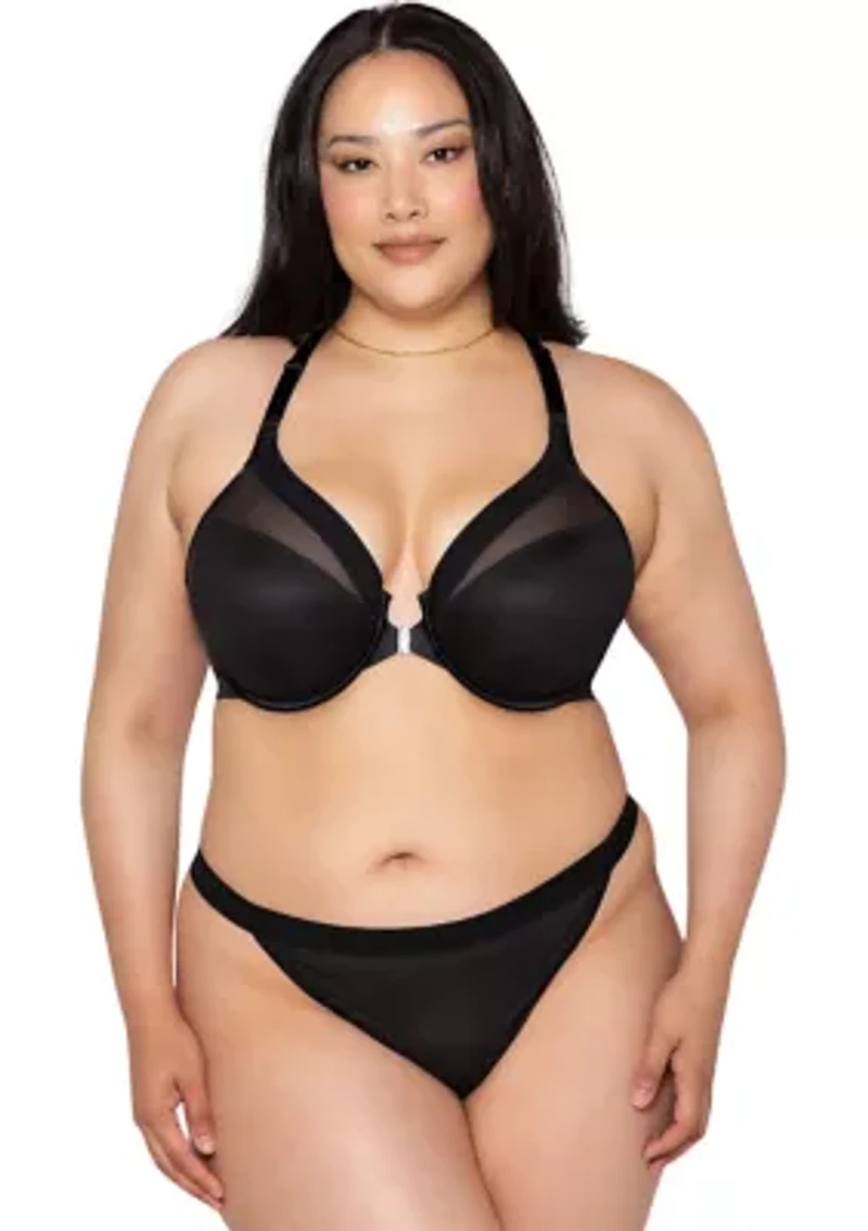 Sheer Mesh Front Close Racerback T-Shirt Bra