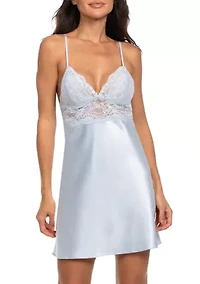 Women's Sleeveless Short Bridal Chemise with Lace Detail