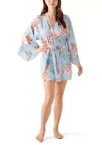 Carlie Floral Lace Trim Satin Wrapper Robe