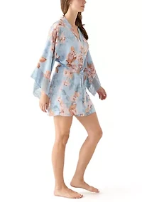 Carlie Floral Lace Trim Satin Wrapper Robe