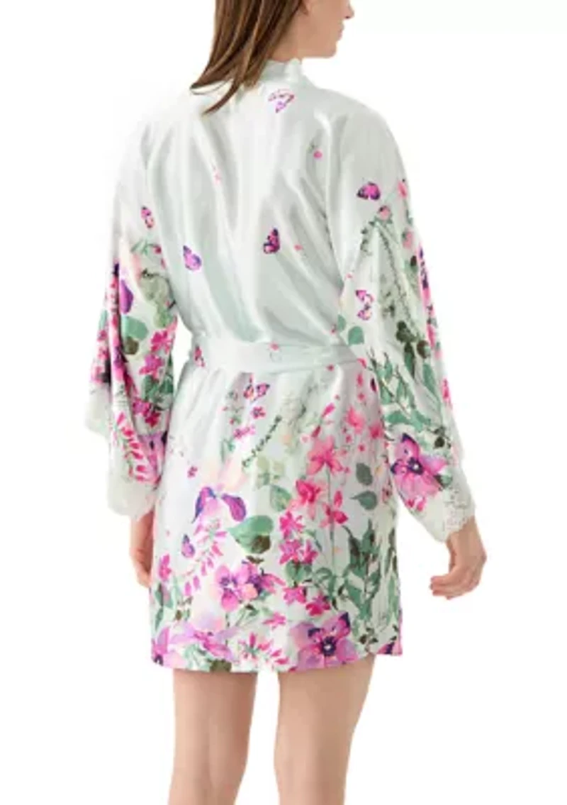 Lena Printed Satin Wrapper Robe