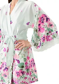 Lena Printed Satin Wrapper Robe