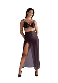 Lustrous Sheer High-waisted Maxi Skirt With Side Slit