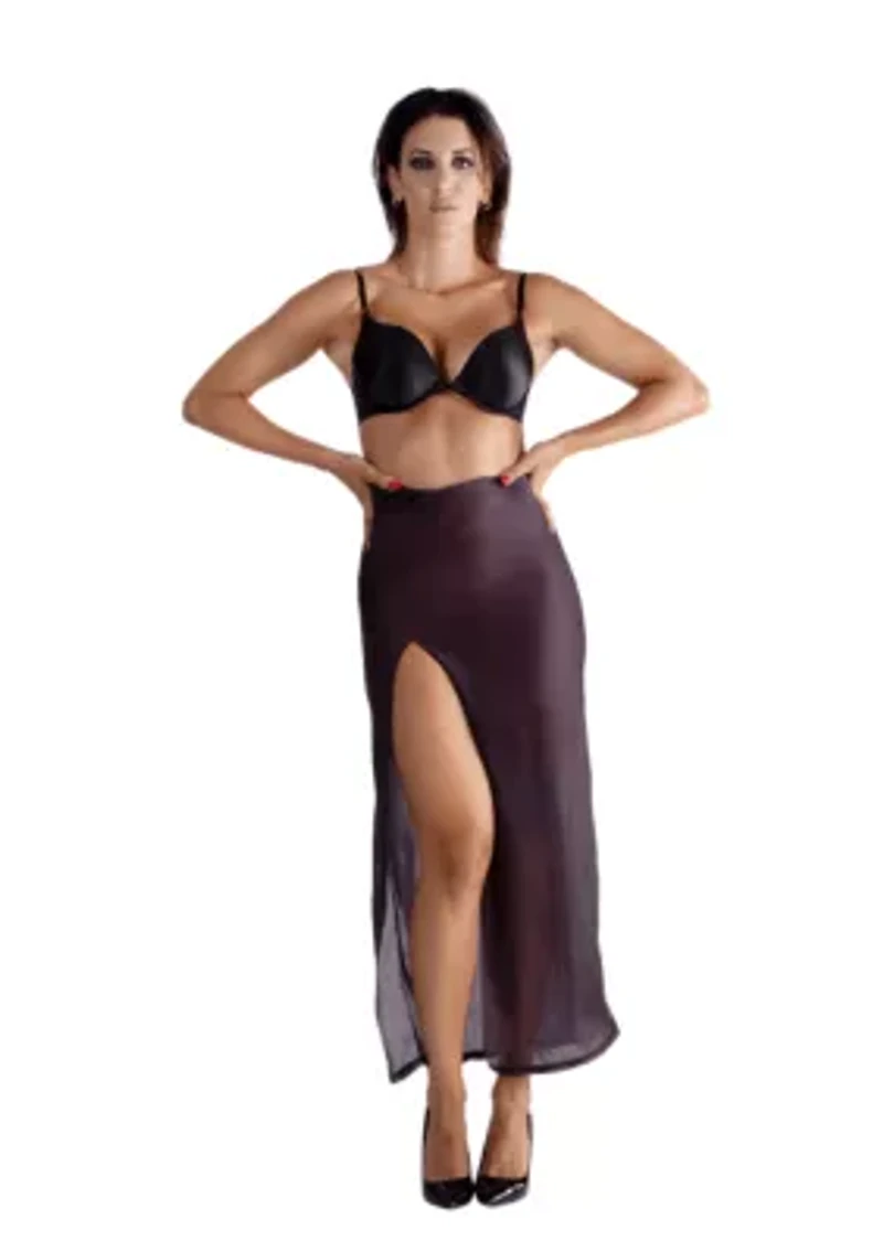 Lustrous Sheer High-waisted Maxi Skirt With Side Slit