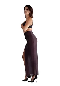 Lustrous Sheer High-waisted Maxi Skirt With Side Slit