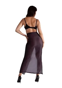 Lustrous Sheer High-waisted Maxi Skirt With Side Slit