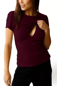 Ribbed Crew Neck Nursing T-shirt