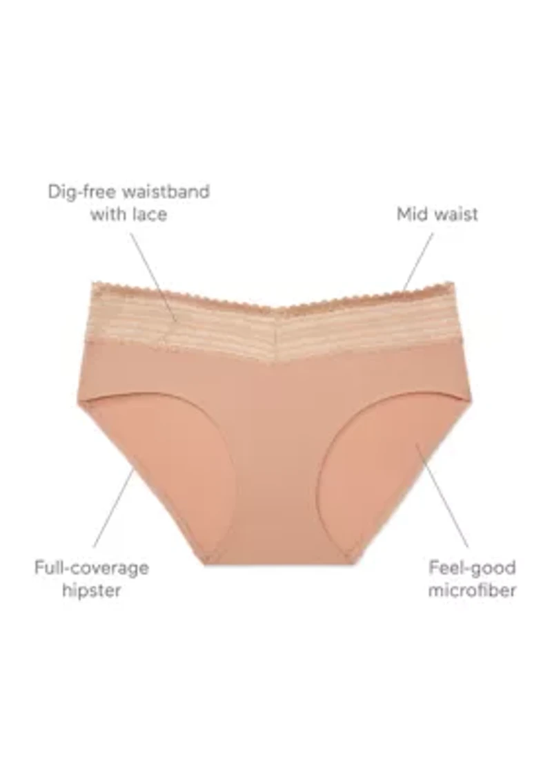 No Pinching, Problems® Dig-Free Comfort Waist with Lace Microfiber Hipster Briefs - 5609J