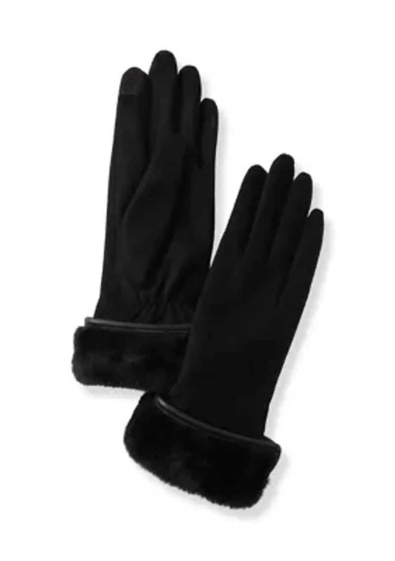 Stretch Suede Fold Up Faux Fur Cuff Gloves