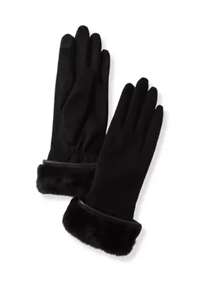 Stretch Suede Fold Up Faux Fur Cuff Gloves