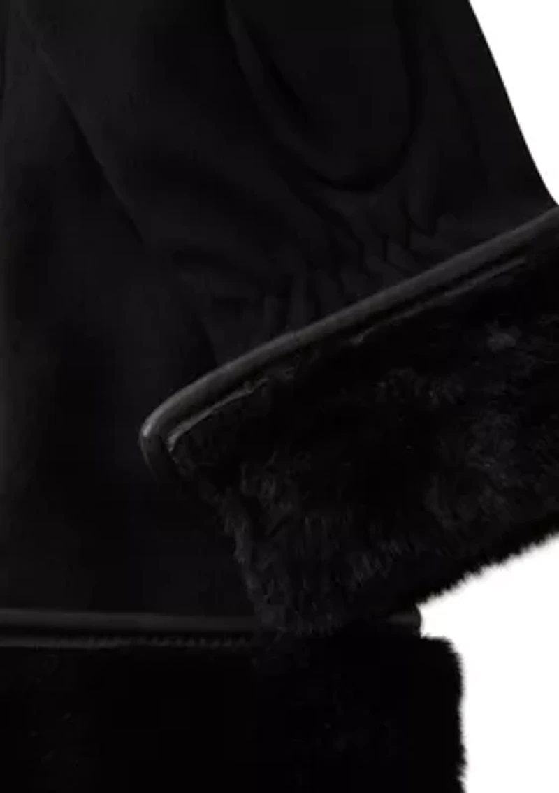 Stretch Suede Fold Up Faux Fur Cuff Gloves