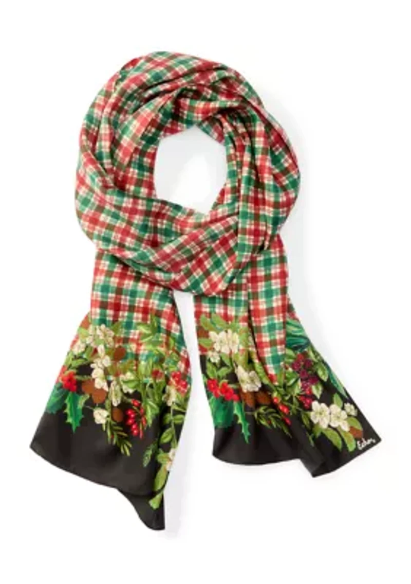 Holly Garland Plaid Silk Scarf