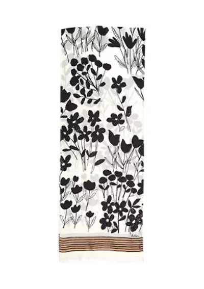 Scribble Floral Silk Oblong Scarf