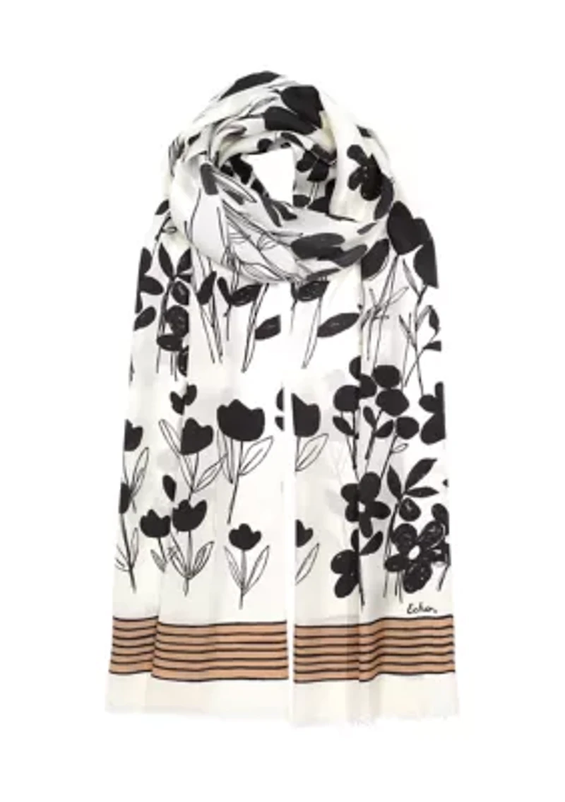 Scribble Floral Silk Oblong Scarf