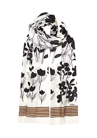 Scribble Floral Silk Oblong Scarf