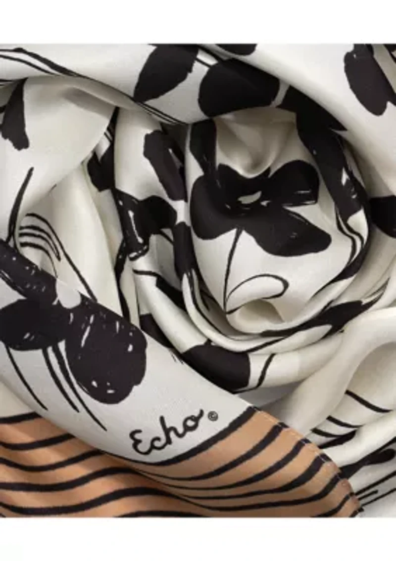 Scribble Floral Silk Oblong Scarf
