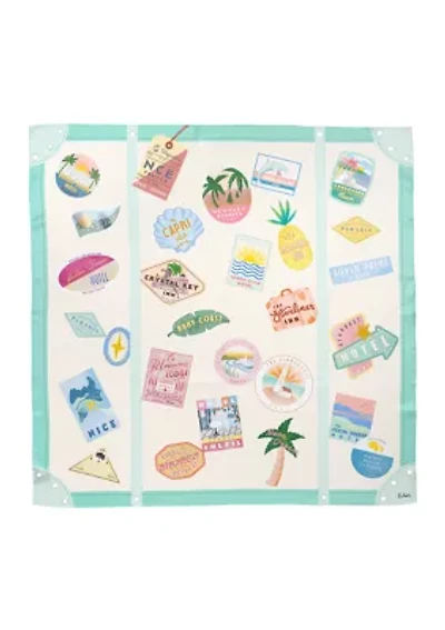 Travel Stickers Silk Square Scarf