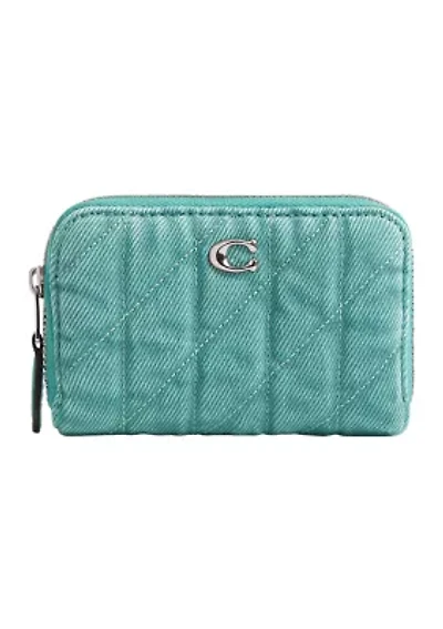 Colored Denim Small Zip Around Card Case with Quilting