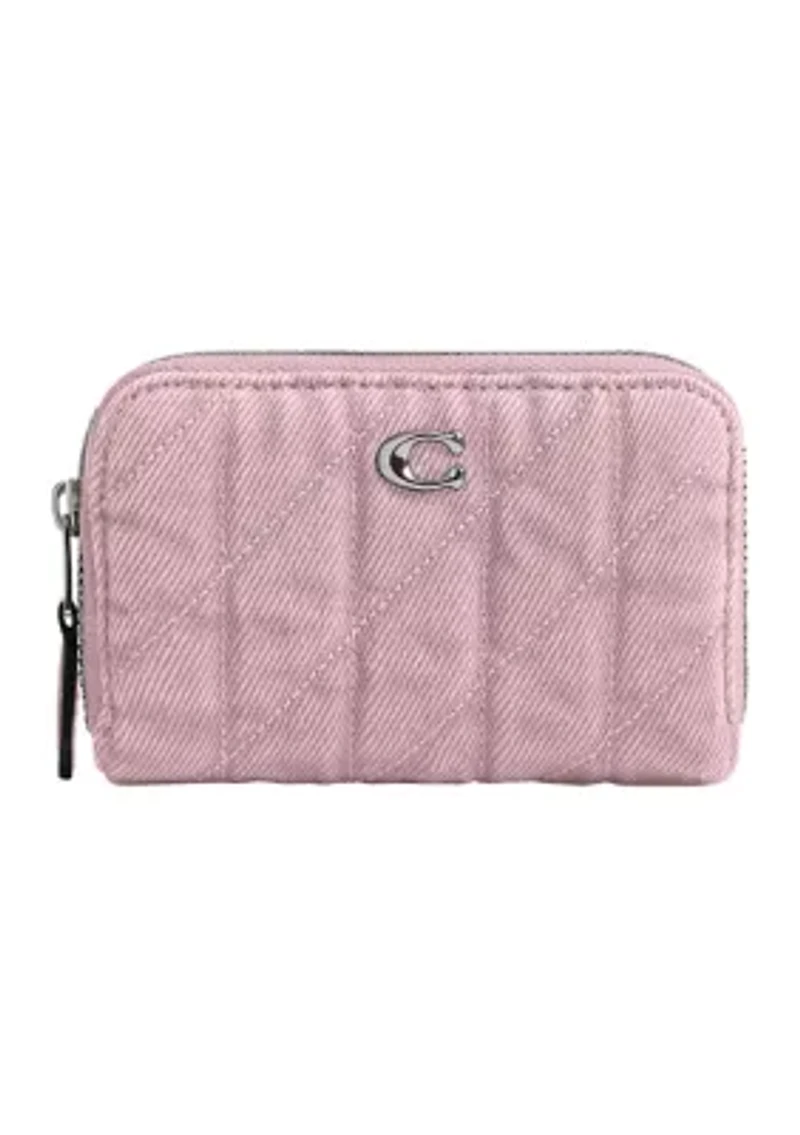 Colored Denim Small Zip Around Card Case with Quilting