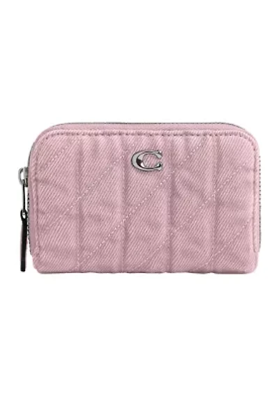 Colored Denim Small Zip Around Card Case with Quilting