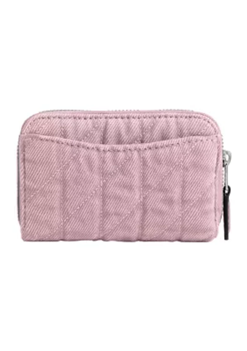 Colored Denim Small Zip Around Card Case with Quilting