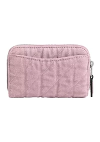 Colored Denim Small Zip Around Card Case with Quilting