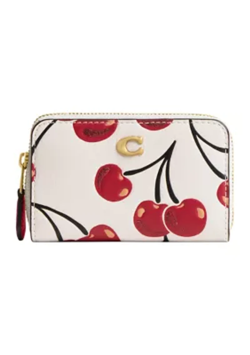 Boxed Essential Small Zip Around Card Case with Cherry Print
