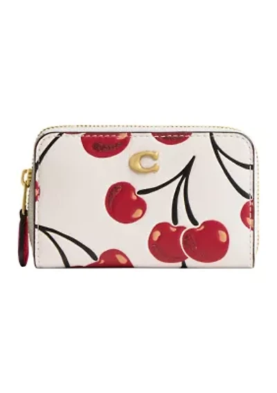 Boxed Essential Small Zip Around Card Case with Cherry Print