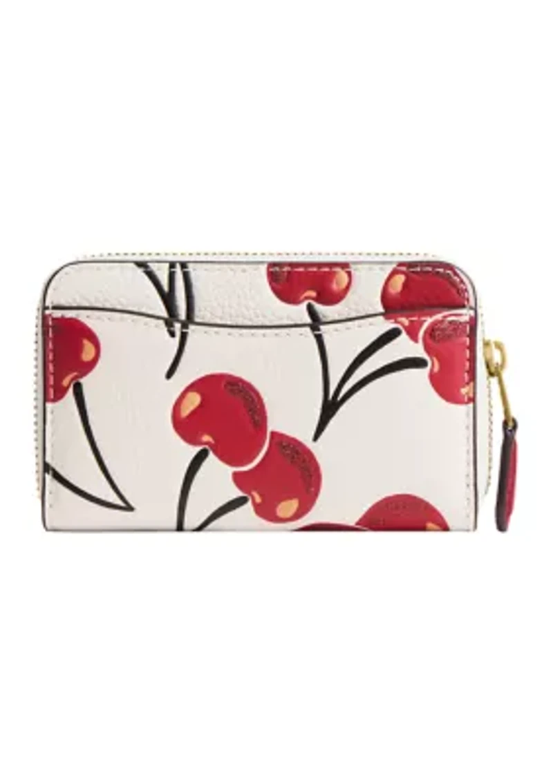 Boxed Essential Small Zip Around Card Case with Cherry Print
