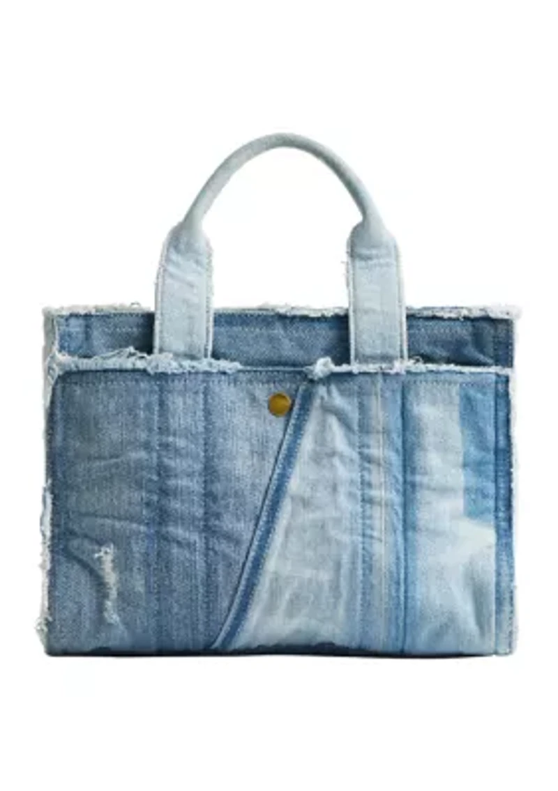 Denim Patchwork Cargo Tote Bag