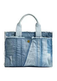 Denim Patchwork Cargo Tote Bag