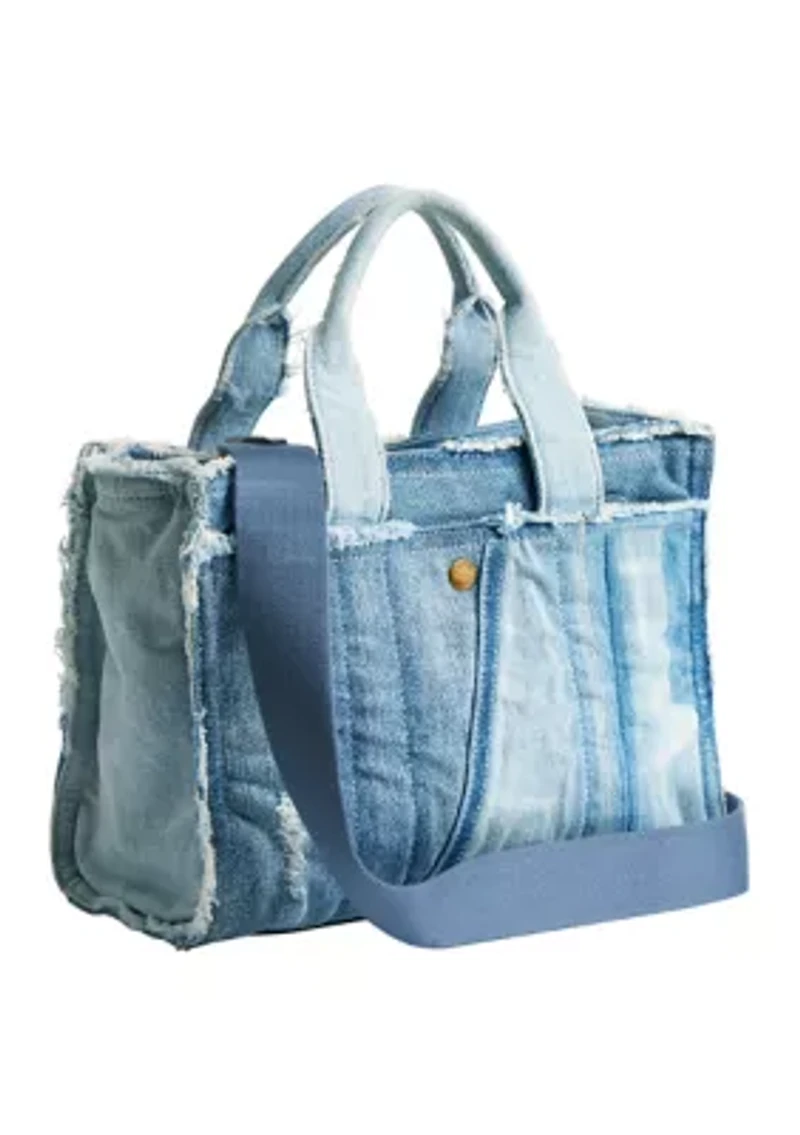 Denim Patchwork Cargo Tote Bag