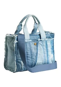 Denim Patchwork Cargo Tote Bag