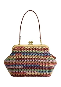 Large Weave Straw Kisslock Frame Bag